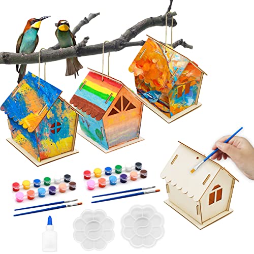 UptVin 3 Stück DIY Vogelhaus Bausatz, Holz Vogelhaus Bastelset Holz Vogelhaus Set für Kinder zum Bauen und Bemalen von Vogelhäuschen aus Holz zum Basteln Geburtstagsgeschenk für Kinder Mädchen Jungen von UptVin