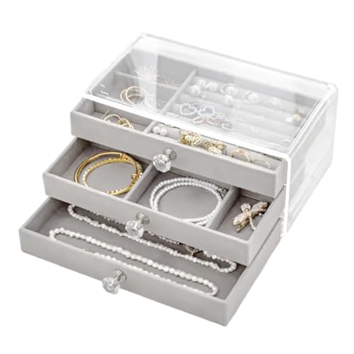 UptVin Schmuckkästchen für Damen, Dreifach Acryl Schmuckkasten, Schmuckschatulle Jewelry Organizer von UptVin