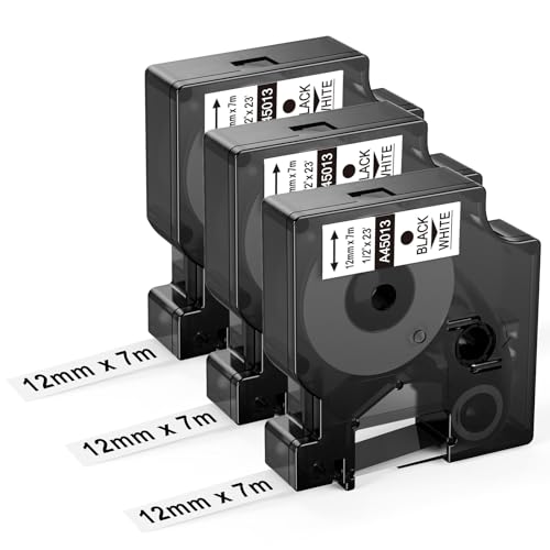 3x Upwinning 45013 Etikettenband 12mm Kompatibel mit Dymo D1 12mm x 7m S0720530 für Dymo LabelManager 160 210D 280 360D 420P, Kompatibel mit Dymo D1 45013 45113 A45013 Schwarz auf Weiß Schriftbänder von Upwinning