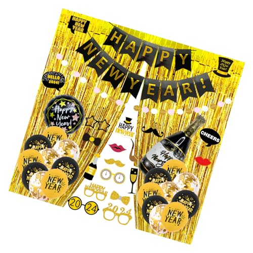 2024 Neujahr Party Dekoration Set Elegant Schwarz Und Gold Thema Ballon Happy New Year Celebration Party Supplies Super Cool Party von Uqezagpa