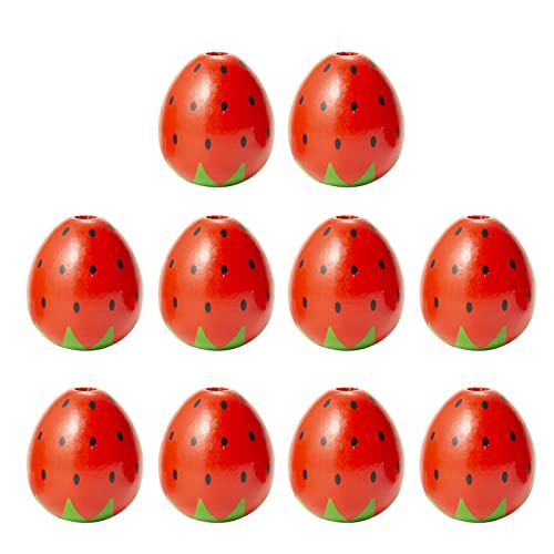 Erdbeer-Holzperlen, zum Aufhängen, Ornament, 21 mm, Erntekugel, Dekoration, festliche Party-Requisiten, Bastelarbeiten, Holzperlen mit Löchern, Holzperlen, Holzperlen, 10 Stück von Uqezagpa