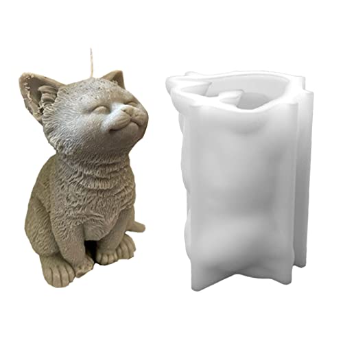 Uqezagpa 3D-Silikonform für Katzenkerzen, groß, für handgefertigte Desktop-Dekoration, Gips, Epoxidharz, Kerzenform für Zuhause von Uqezagpa