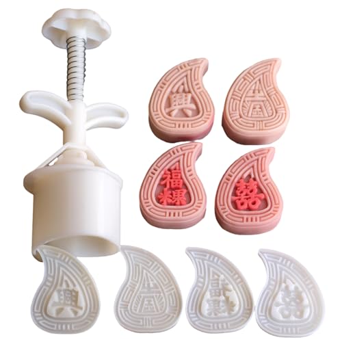 Uqezagpa Mooncake Stempel, 4-teiliges Handpressform-Set, funktionale Fondant-Dekoration, Stempel-Set für künstlerische Kuchen-Gestaltung von Uqezagpa