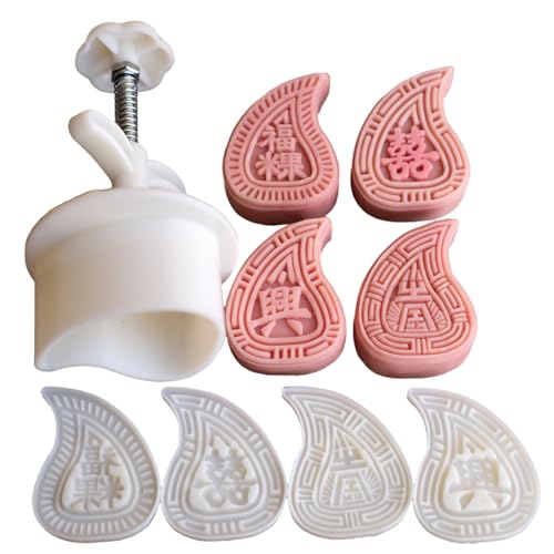 Uqezagpa Mooncake Stempel, 4-teiliges Handpressform-Set, funktionale Fondant-Dekoration, Stempel-Set für künstlerische Kuchen-Gestaltung von Uqezagpa