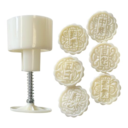 Uqezagpa Mooncake Stempel, 6 Stück, praktische runde Formen, funktionelle manuelle Presse, Leckerli-Formen für Desserts von Uqezagpa