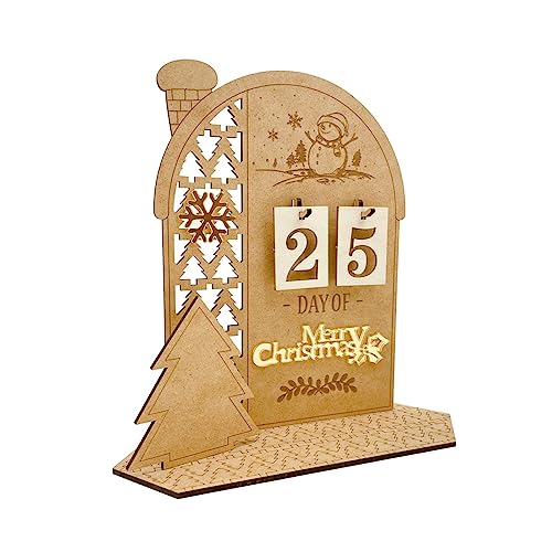 Uqezagpa Weihnachts-Adventskalender aus Holz, LED-beleuchtet, Dorfhaus, Weihnachtsmann, Countdown-Ornament mit Schubladen von Uqezagpa