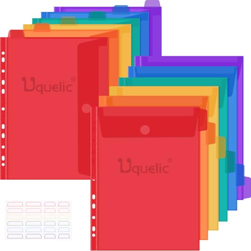 Uquelic 12 Stück A4 Dokumentenmappe zum Abheften, 6 Farben Sichttaschen, Wasserdichte Mappen A4 mit 11 Lochrand, 2 Arten Dokumententaschen für Dokumente Organisieren - Regenbogenfarben von Uquelic