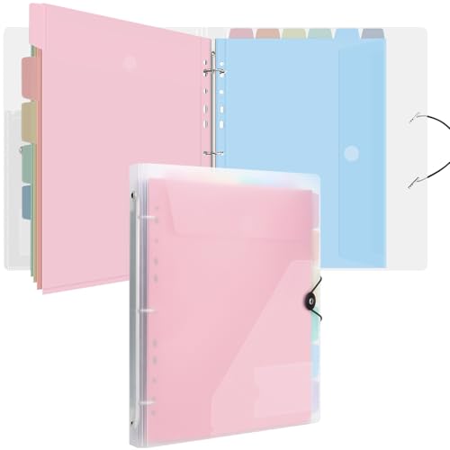 Uquelic Dokumentenmappe A4 zum Abheften, Ringordner A4 Schmal mit 12er Kunststoff Dokumententasche (6 Farben), Wasserdicht Ordner Organizer (Transparente Macaron) von Uquelic