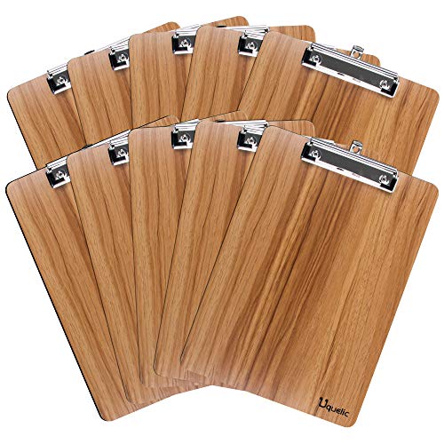 Uquelic Klemmbrett/Schreibbrett/Clipboard A4-10er Klemmbretter A4 Eleganz Luxus Holzmaserung Abgerundete Ecken Zwischenablage mit Robustem Clip und Loch Zum Aufhängen von Uquelic