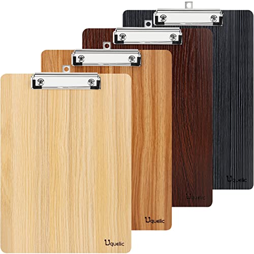 Uquelic Klemmbrett/Schreibbrett/Clipboard A5-4Pcs Klemmbretter A5 Eleganz Luxus Holzmaserung Abgerundete Ecken Zwischenablage mit Robustem Clip und Loch Zum Aufhängen von Uquelic