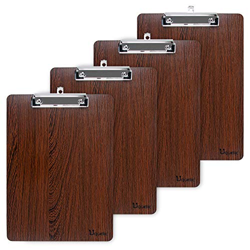 Uquelic Klemmbrett/Schreibbrett/Clipboard A5-4Pcs Klemmbretter A5 Eleganz Luxus Holzmaserung Abgerundete Ecken Zwischenablage mit Robustem Clip und Loch Zum Aufhängen (Kaffeefarbe, A5) von Uquelic