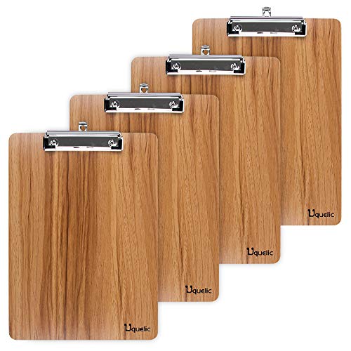 Uquelic Klemmbrett/Schreibbrett/Clipboard A5-4Pcs Klemmbretter A5 Eleganz Luxus Holzmaserung Abgerundete Ecken Zwischenablage mit Robustem Clip und Loch Zum Aufhängen (Braun, A5) von Uquelic