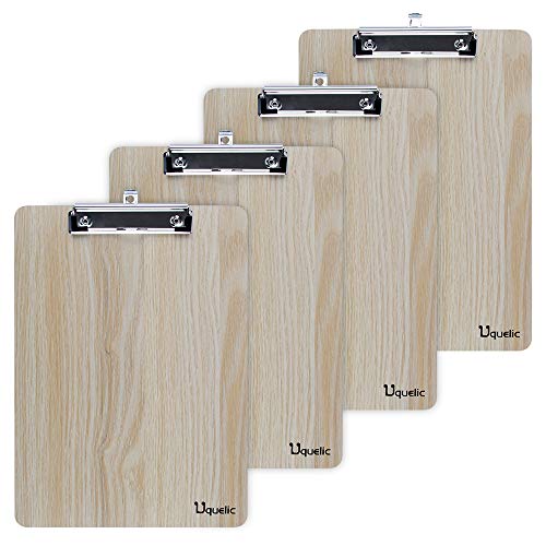 Uquelic Klemmbrett/Schreibbrett/Clipboard A5-4Pcs Klemmbretter A5 Eleganz Luxus Holzmaserung Abgerundete Ecken Zwischenablage mit Robustem Clip und Loch Zum Aufhängen (Beige, A5) von Uquelic