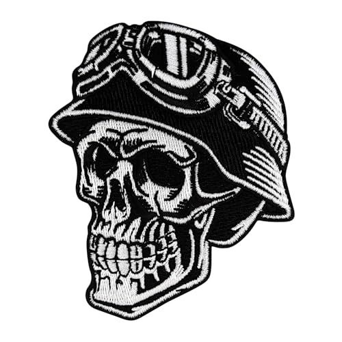 Urbanski Patch Totenkopf Skull Biker mit Helm Motorrad Motorcycle zum Aufbügeln 9,5 x 7,5 cm | Aufnäher Applikation Bügelbild von Urbanski