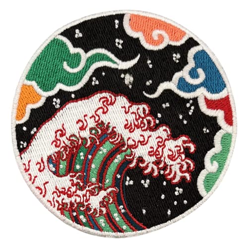 Urbanski Patch Great Wave Große Welle mit bunten Wolken zum Aufbügeln 7,6 x 7,6 cm | Aufnäher Applikation Bügelbild von Urbanski