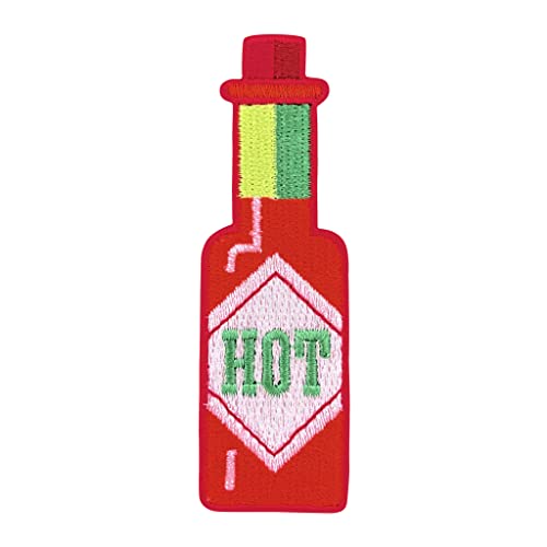 Urbanski Patch Hot Sauce scharfe Soße Sriracha Chilli zum Aufbügeln 8,8 x 2,8 cm | Aufnäher Applikation Bügelbild von Urbanski