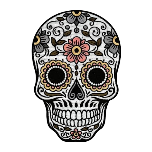 Urbanski Patch Mexican Skull Mexikanischer Totenkopf zum Aufbügeln 15,9 x 10,8 cm | Aufnäher Applikation Bügelbild von Urbanski