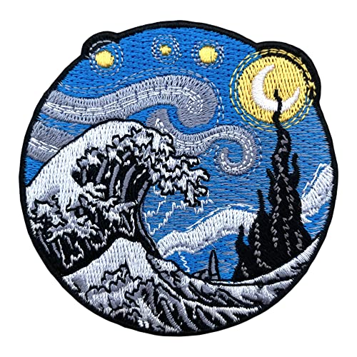 Urbanski Patch The Great Wave im Van Gogh Stil zum Aufbügeln 7 x 7 cm | Aufnäher Applikation Bügelbild von Urbanski