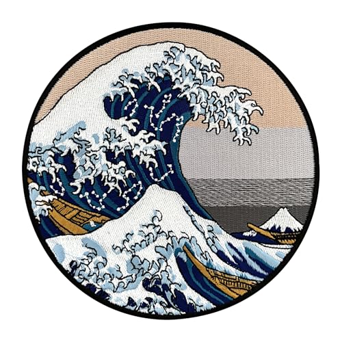 Urbanski Patch The Great Wave off Kanagawa (rund) zum Aufbügeln 13,8 x 13,8 cm | Aufnäher Applikation Bügelbild von Urbanski