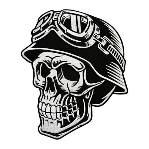 Urbanski Patch Totenkopf Skull Biker mit Helm Motorrad Motorcycle 22 x 18 cm zum Aufbügeln cm | Aufnäher Applikation Bügelbild von Urbanski