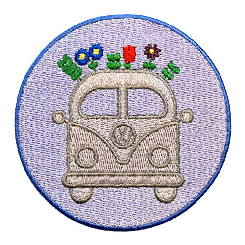 Urbanski Patch Bus Bully mit Blumen zum Aufbügeln 8 x 8 cm | Aufnäher Applikation Bügelbild von Urbanski