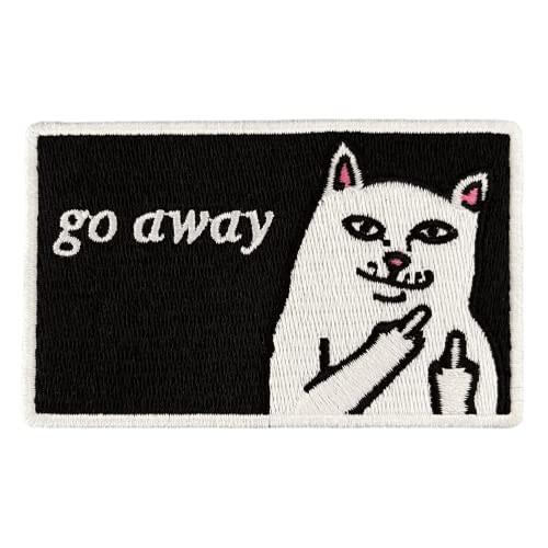 Urbanski Patch Go away geh weg Katze zeigt Finger zum Aufbügeln 5,2 x 8,4 cm | Aufnäher Applikation Bügelbild von Urbanski