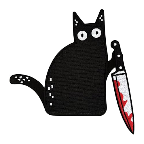 Urbanski Patch verrückte Katze mit Messer zum Aufbügeln 14,2 x 14 cm | Aufnäher Applikation Bügelbild von Urbanski