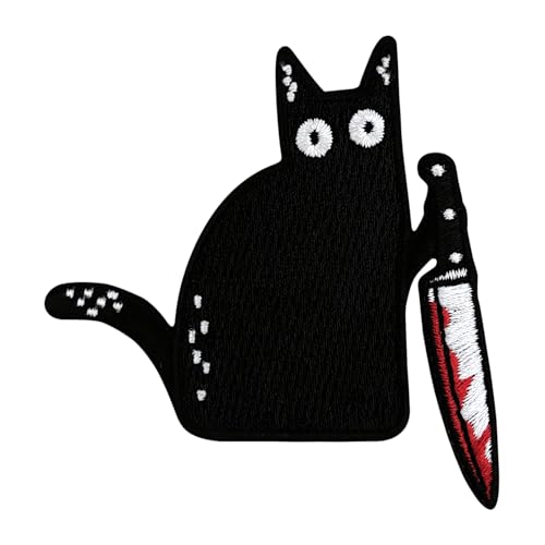 Urbanski Patch verrückte schwarze Katze mit Messer zum Aufbügeln 7 x 7 cm | Aufnäher Applikation Bügelbild von Urbanski