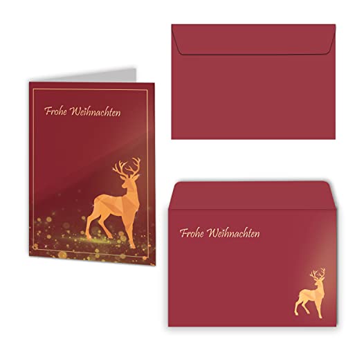 Weihnachtskarten 20er Set mit Umschlägen Urdays – Klappkarten für Weihnachtsgrüße 20 Stück – Frohe Weihnachten Goldener Hirsch von Urdays