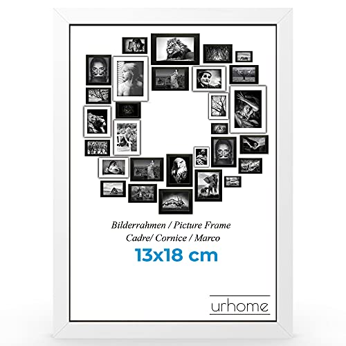 Urhome Bilderrahmen 13 x 18 cm aus Abachi Holz Weiß mit Standfuß und Kunststoffscheibe - Ayous Fotorahmen für Bilder Kunstdrucke Fotos Gemälde Rahmen zum Aufstellen von Urhome