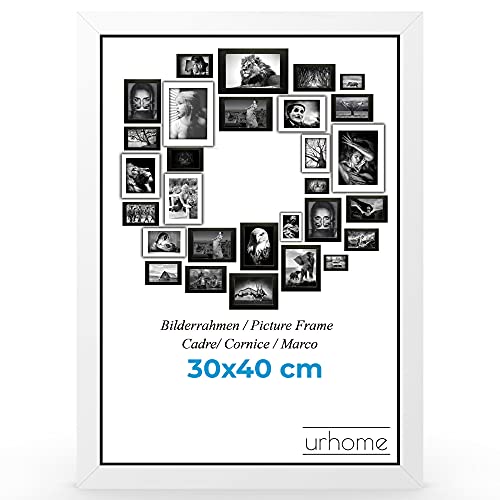 Urhome Bilderrahmen 30 x 40 cm aus Abachi Holz Weiß für Aufhängung und Kunststoffscheibe - Ayous Fotorahmen für Bilder Kunstdrucke Fotos Gemälde Rahmen zum Aufhängen von Urhome