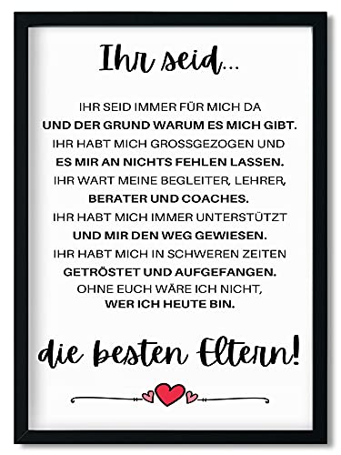 Urhome Kunstdruck Definition Die besten Eltern mit Bilderrahmen Schwarz in DIN A3 - Worterklärung wie im Duden Lexikon Wandbild Wanddeko mit Spruch Holz Rahmen für Wohnung Familie Freunde von Urhome