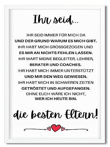 Urhome Kunstdruck Definition Die besten Eltern mit Bilderrahmen Weiß in DIN A3 - Worterklärung wie im Duden Lexikon Wandbild Wanddeko mit Spruch Holz Rahmen für Wohnung Familie Freunde von Urhome