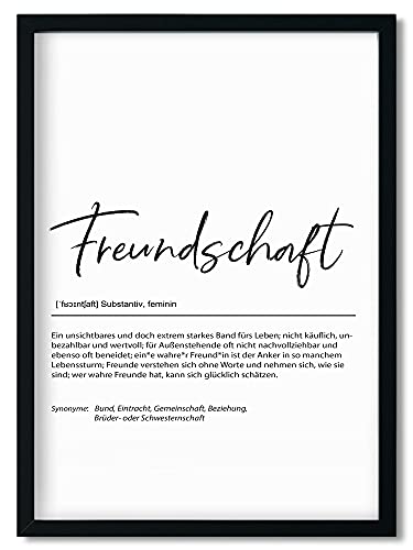 Urhome Kunstdruck Definition Freundschaft mit Bilderrahmen Schwarz in DIN A3 - Worterklärung wie im Duden Lexikon Wandbild Wanddeko mit Spruch Holz Rahmen für Wohnung Familie Freunde von Urhome