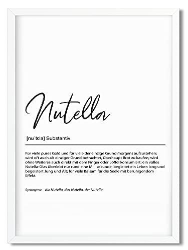 Urhome Kunstdruck Definition Nutella mit Bilderrahmen Weiß in DIN A3 - Worterklärung wie im Duden Lexikon Wandbild Wanddeko mit Spruch Holz Rahmen für Wohnung Familie Freunde Geschenk von Urhome