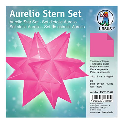 Aurelio Stern Transparentpapier uni, pink, 115 g, ca. 15 x 15 cm, 33 Blatt, beidseitig bedruckt von Ursus