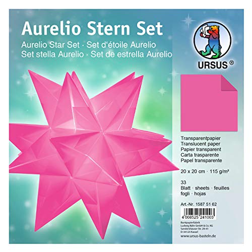 Aurelio Stern Transparentpapier uni, pink, 115 g, ca. 20 x 20 cm, 33 Blatt, beidseitig bedruckt von Ursus