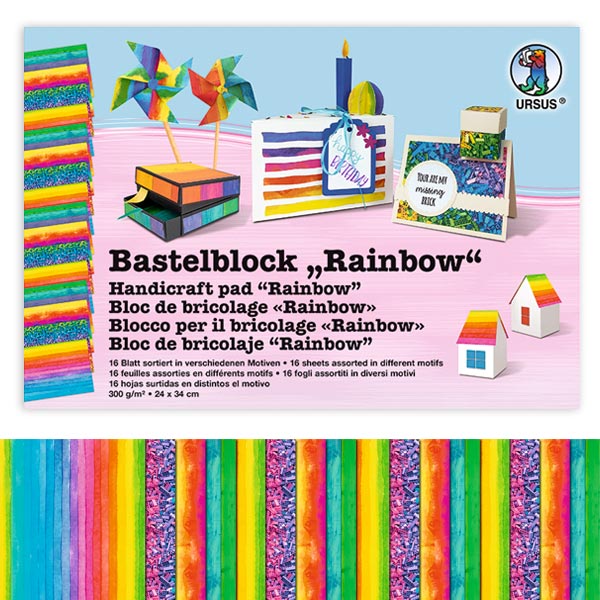 Bastelblock Regenbogen, 16 Blatt, 24cm x 34cm, 300g/m² von Ursus