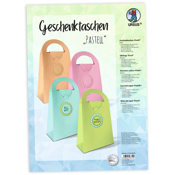 Bastelset für 4 Geschenktaschen in Pastellfarben von Ursus