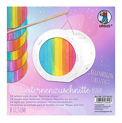 Ursus 2270002 - Laternenzuschnitte, Regenbogen Design, Durchmesser von ca. 17,5 cm, 24 runde Zuschnitte aus Transparentpapier 115 g/qm, einseitig bedruckt, ideal für den nächsten Laternenlauf von Ursus