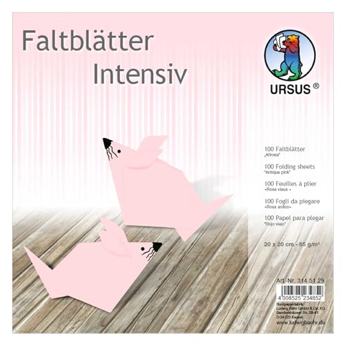 Ursus 3145129 - Faltblätter Uni intensiv, altrosa, ca. 20 x 20 cm, 65 g/qm, 100 Blatt, aus Plakatpapier, durchgefärbt, für kleine und große Origami Künstler, ideal für vielseitige Bastelarbeiten von Ursus