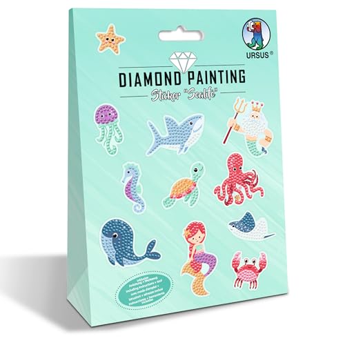 Ursus 43500012 - Diamond Painting Sticker "Sealife", Aufkleber mit verschiedenen Designs, Bastelset mit 2 Stickerbogen und passendem Werkzeug, 15 x 10 cm von Ursus