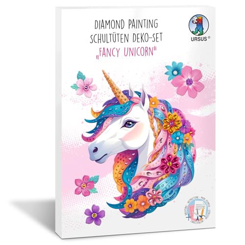 Ursus 10020001F - Diamond Painting Dekorations-Set Fancy Unicorn für eine Schultüte, 4 Bogen Bastelkarton, beidseitig bedruckt, vorgestanzt, genutet, mit Diamantsteinen und Satinband Ursus 10020001F - Diamond Painting Dekorations-Set Fancy Unicorn für eine Schultüte, 4 Bogen Bastelkarton, beidseitig bedruckt, vorgestanzt, genutet, mit Diamantsteinen und Satinband von Ursus
