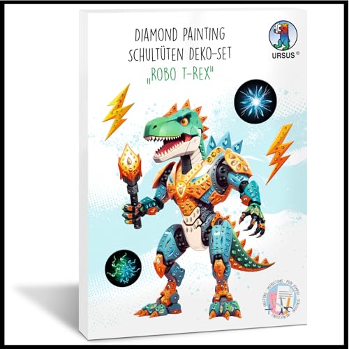 Ursus 10020002F - Diamond Painting Dekorations-Set Robo T-Rex für eine Schultüte, 4 Bogen Bastelkarton, beidseitig bedruckt, vorgestanzt, genutet, mit Diamantsteinen und Satinband Ursus 10020002F - Diamond Painting Dekorations-Set Robo T-Rex für eine Schultüte, 4 Bogen Bastelkarton, beidseitig bedruckt, vorgestanzt, genutet, mit Diamantsteinen und Satinband von Ursus