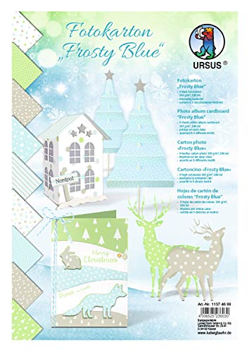 Ursus 11374699 - Fotokarton, Frosty Blue, DIN A4, 300 g/qm, beidseitig bedruckt, 9 Blatt sortiert in 9 Motiven, aus Frischzellulose, ideale Grundlage für Papierkunstwerke von Ursus