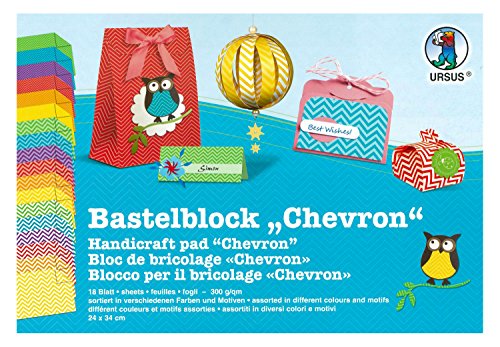 Ursus 13460099 - Bastelblock Chevron, ca. 24 x 34 cm, 18 Blatt in verschiedenen Farben und Motiven, 300 g/qm, beidseitig bedruckt, ideale Grundlage zum Basteln von festlichen Dekorationen von Ursus