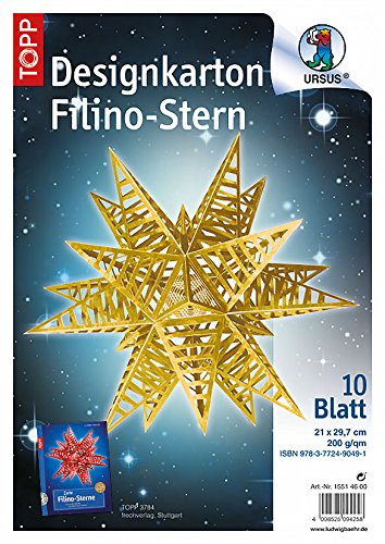 Ursus 15514600 - Designkarton Filino, Stern Starlight, DIN A4, 10 Blatt, gold von Ursus