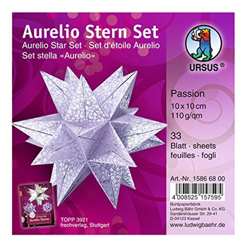 Ursus 15866800 - Faltblätter Aurelio Stern Passion, helllila / silber, 33 Blatt, aus Shimmer Papier 110 g/qm, ca. 10 x 10 cm, durchgefärbt, Vorderseite mit Veredelung, ideal als Weihnachtsdeko von Ursus