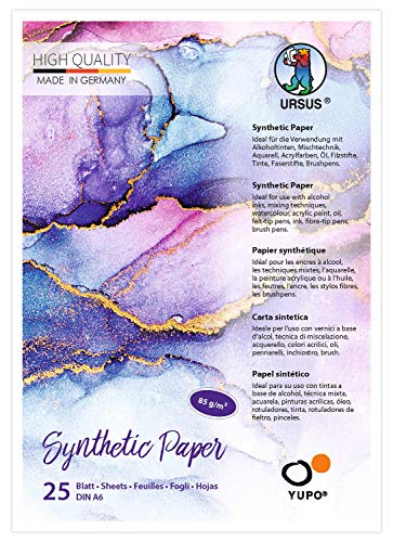 Ursus 16266400 - Yupo Synthetic Paper, DIN A6, 25 Blatt, 85 g/qm, synthetisch, Glatte Oberfläche, reiß-und wasserfest, UV lichtecht, extrem strapazierfähig, 100% recyclebar, vielseitig verwendbar von Ursus