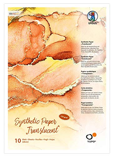 Ursus 16294000 - Yupo Synthetic Paper transparent, DIN A3, 10 Blatt, 153 g/qm, synthetisch, Glatte Oberfläche, reiß-und wasserfest, UV lichtecht, extrem strapazierfähig, 100% recyclebar, weiß von Ursus